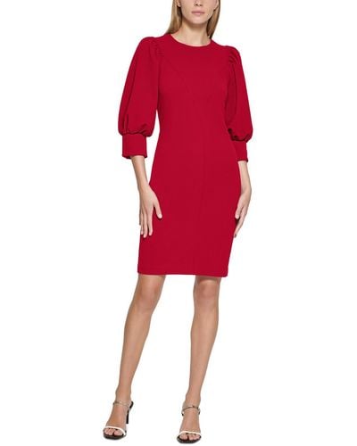 Calvin Klein Petites Jewel Neck Mini Wear To Work Dress - Red