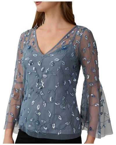 Adrianna Papell Mesh Embellished Blouse - Blue
