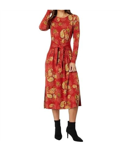 Johnny Was Paisley Lace Long Sleeve Tie Front Knit Dress - Red
