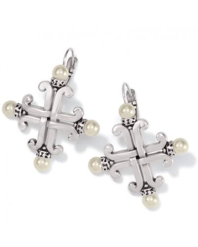 Brighton Taos Pearl Cross Leverback Earrings - Metallic