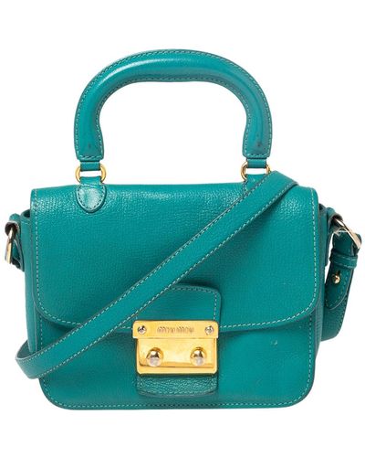 Miu Miu Leather Madras Top Handle Bag - Blue