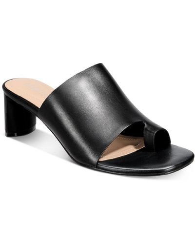 Alfani Colyerrl Leather Block Heel Slide Sandals - Black