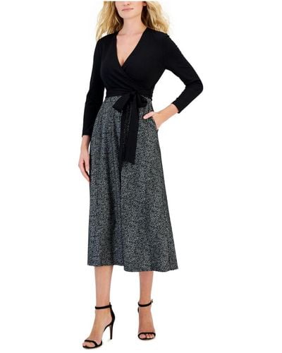Anne Klein Surplice Midi Wear To Work Dress - Black