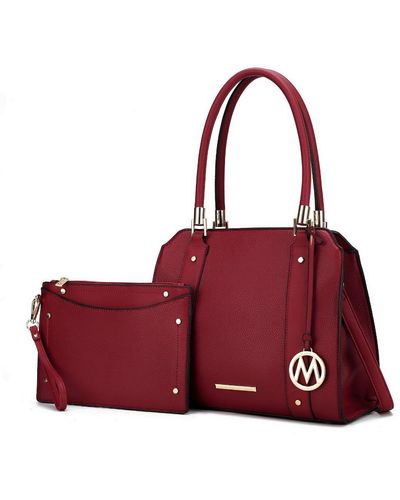 MKF Collection by Mia K Norah Vegan Leather Satchel Bag With Wristlet - 2 Pieces - Red