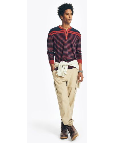 Nautica Sustainably Crafted Striped Long-sleeve Henley - Red