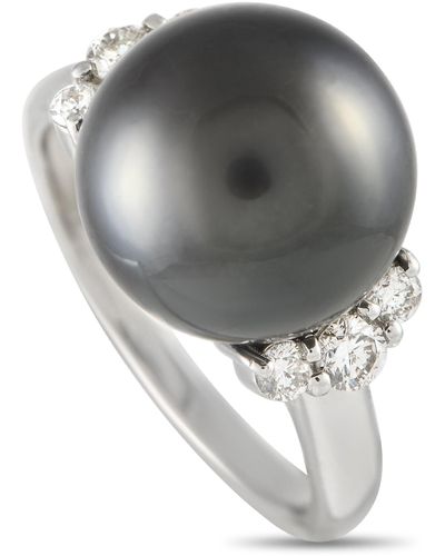 Non-Branded Lb Exclusive Platinum 0.40ct Diamond And Black Pearl Ring Mf28-021324 - Gray