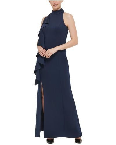 Jessica Howard Neoprene Halter Evening Dress - Blue