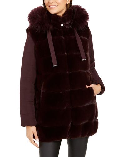 Via Spiga Quilted Winter Faux Fur Coat - Purple