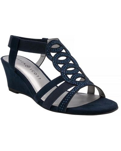 Karen Scott Denicee Open Toe Ankle Strap Wedge Sandals - Blue