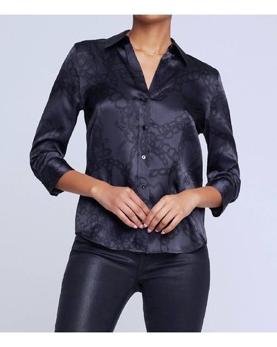 L'Agence Dani 3/4 Sleeve Shirt In Black - Blue