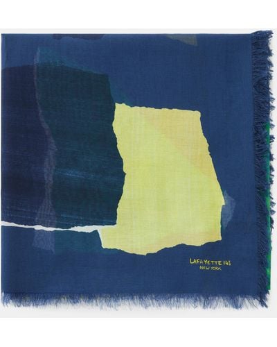 Lafayette 148 New York Papier Print Cotton-silk Scarf - Blue