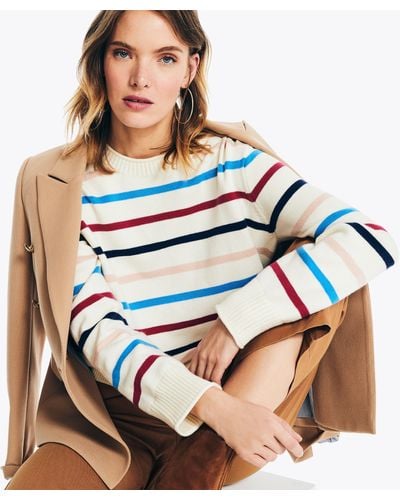 Nautica Sustainably Crafted Striped Crewneck Sweater - Blue