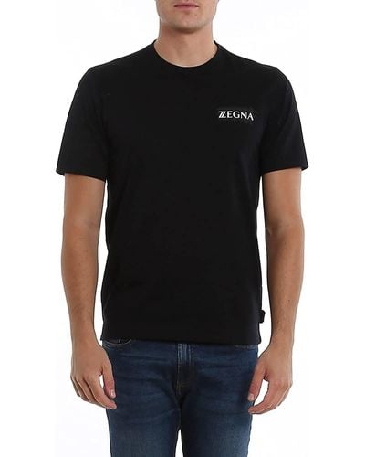 Zegna Plaque Logo Short Sleeve Crew Neck T-shirt - Black