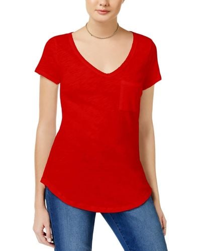 Maison Jules V-neck Heathe T-shirt - Red