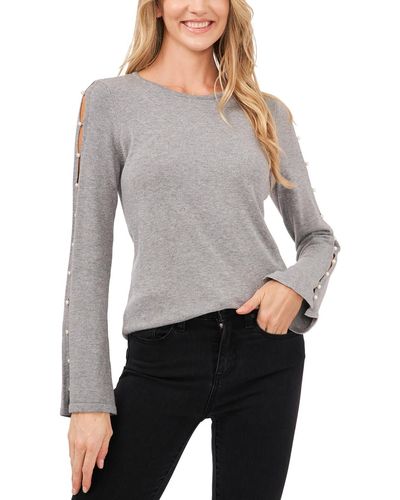 Cece Embellished Split Sleeve Pullover Sweater - Gray
