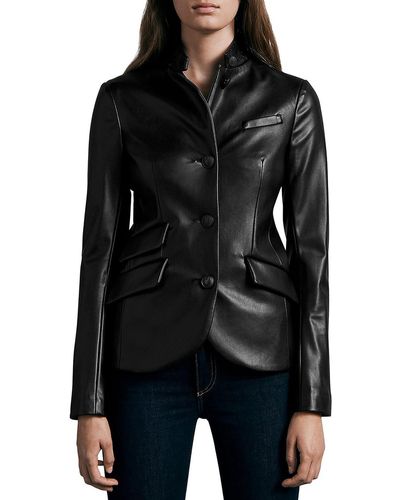 Rag & Bone Single-breasted Short Leather Jacket - Black