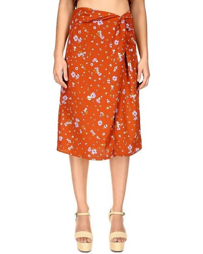 Sanctuary Floral Print Mid Calf A-line Skirt - Orange