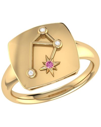 Monary Libra Scales Pink Tourmaline & Diamond Constellation Signet Ring - Metallic