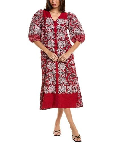 Sea Theodora Paisley Print Puff Sleeve Maxi Dress - Red