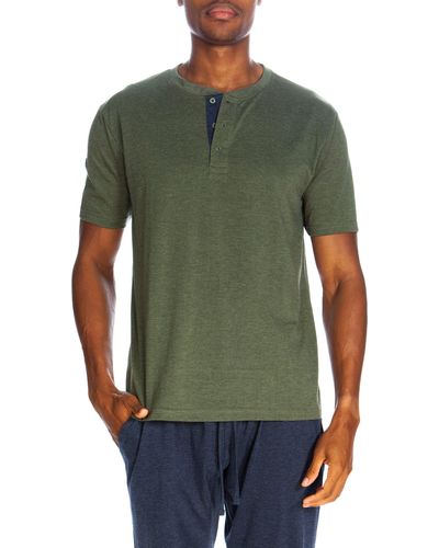 Unsimply Stitched Short Sleeve 3 Button Henley - Green