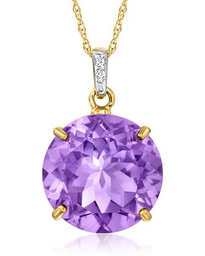 Ross-Simons Amethyst Pendant Necklace With Diamond Accents - Purple