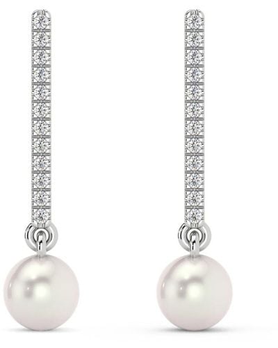 Pompeii3 6mm Pearl & Diamond Dangle Earrings 14k Gold Tennis Earrings Lab Grown - White