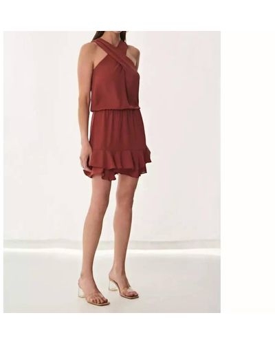 Krisa Wrap Front Halter Dress - Red