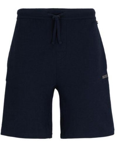 BOSS Pajama Shorts With Embroidered Logo - Blue