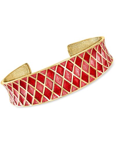 Ross-Simons Italian And Pink Enamel Harlequin Cuff Bracelet - Red