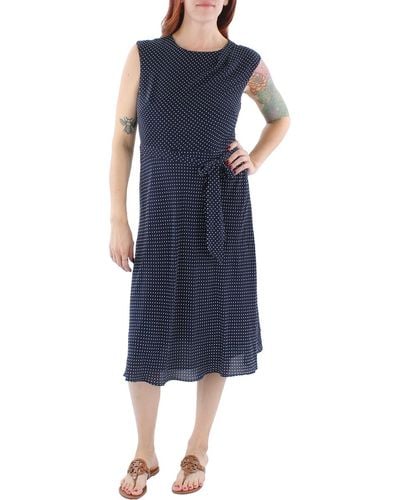 Lauren by Ralph Lauren Crepe Polka Dot Midi Dress - Blue