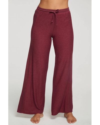 Chaser Brand Rpet Cozy Knit Wide Leg Rib Panel Pants - Red