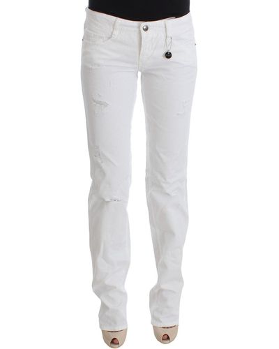 CoSTUME NATIONAL Cotton Slim Fit Blue Bootcut Jeans - White