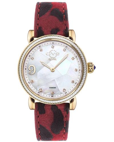 Gv2 Ravenna Watch Mother Of Pearl Dial Animal Print Leather Strap - White