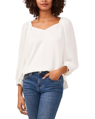 Vince Camuto Ruched Shoulder Puff Sleeve Blouse - White