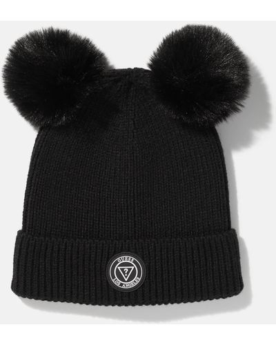 Guess Factory Double Pom Beanie - Black