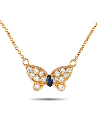 Van Cleef & Arpels Papillon 18k Yellow Diamond And Blue Sapphire Necklace Vc23-012524 - Metallic