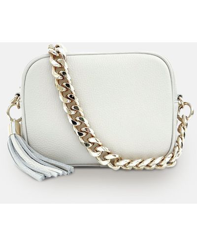 Apatchy London Leather Crossbody Bag With Gold Chain Strap - White