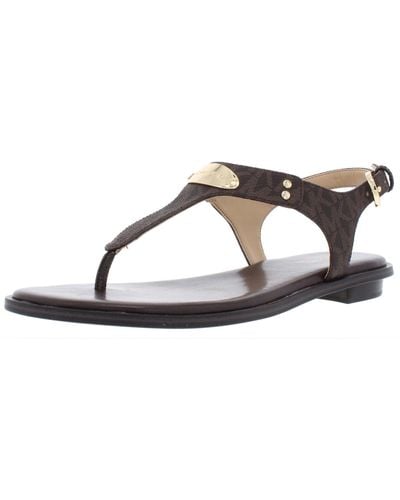 MICHAEL Michael Kors Mk Plate Leather Ankle Strap Thong Sandals - Brown