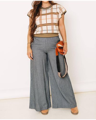 Eesome Maritime Washed Pinstriped Wide Leg Pants - Multicolor