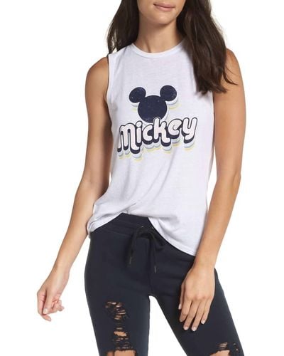David Lerner Mickey High Low Muscle Tank In White - Blue