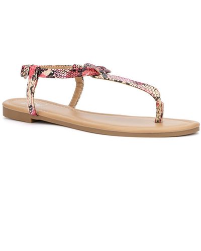 New York & Company Faux Leather T-strap Sandals - Multicolor
