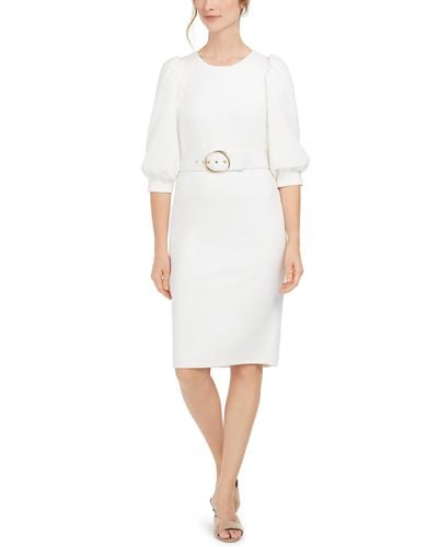 Calvin Klein Knit Balloon Sleeves Sheath Dress - White