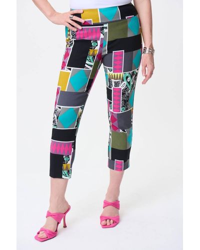 Joseph Ribkoff Cropped Patchwork Print Pull-on Pants - Red