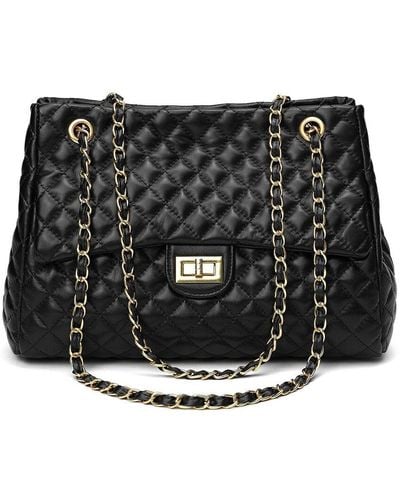 Tiffany & Fred Full-grain Quilted Leather Tote - Black