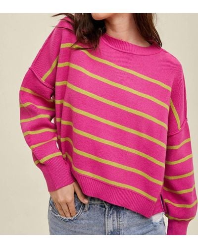 Wishlist Magenta & Lime Relaxed Sweater W/side Slits - Pink
