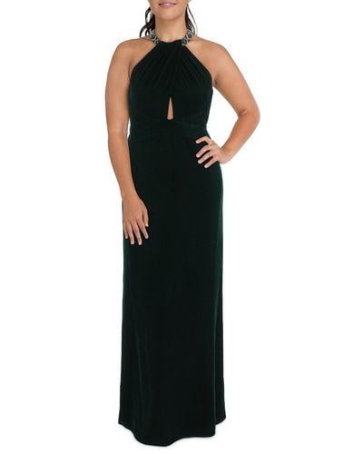 Lauren by Ralph Lauren Velvet Embellished Evening Dress - Black
