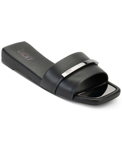 DKNY Alainaflat Slide Leather Slide Sandals - Black