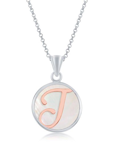 Simona Sterling Silver Mop Pendant, Rose Gold Script Initial W/cain - Pink