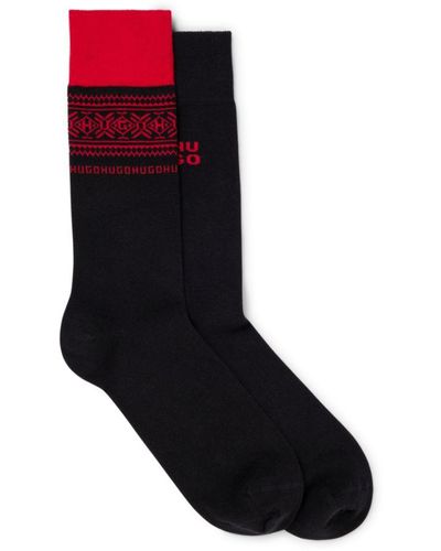 HUGO Two-pack Of Regular-length Socks With Logo Details - Black