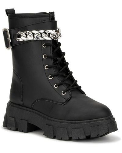 Olivia Miller Faux Leather Zipper Combat & Lace-up Boots - Black